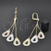 Oro Laminado Long Earring, Gold Filled Style Teardrop Design, Polished, Tricolor, 5.074.004