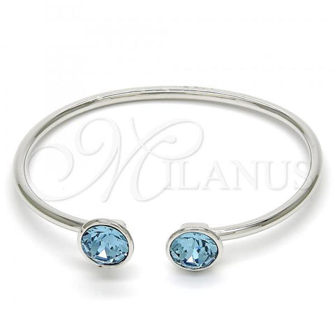 Rhodium Plated Individual Bangle, with Aquamarine Swarovski Crystals, Polished, Rhodium Finish, 07.239.0007.6 (03 MM Thickness, One size fits all)