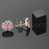 Oro Laminado Stud Earring, Gold Filled Style Butterfly Design, Pink Enamel Finish, Golden Finish, 02.64.0359 *PROMO*