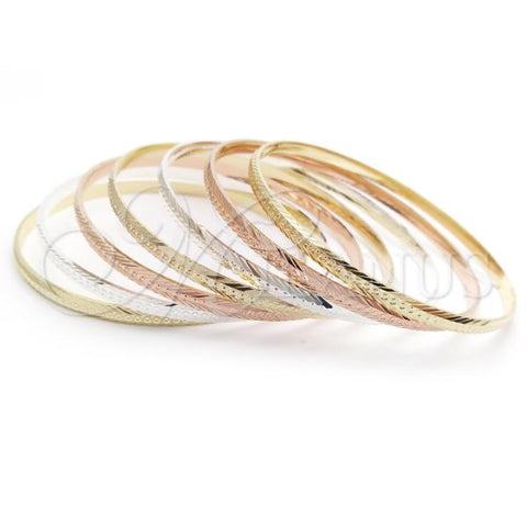 Gold Plated Semanario Bangle, Diamond Cutting Finish, Tricolor, 07.07.0012.06