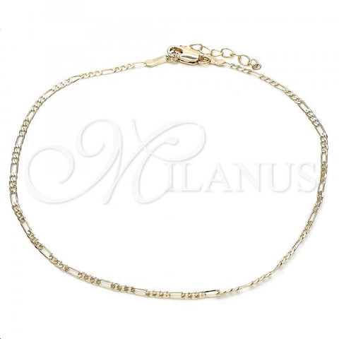 Oro Laminado Basic Anklet, Gold Filled Style Figaro Design, Polished, Golden Finish, 04.213.0171.10