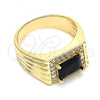 Oro Laminado Mens Ring, Gold Filled Style with Black Cubic Zirconia and White Micro Pave, Polished, Golden Finish, 01.266.0048.2.12