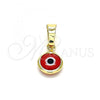 Oro Laminado Fancy Pendant, Gold Filled Style Evil Eye Design, Red Resin Finish, Golden Finish, 05.63.1162.2