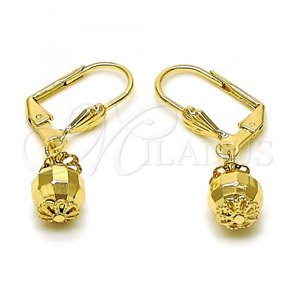 Oro Laminado Dangle Earring, Gold Filled Style Disco and Ball Design, Polished, Golden Finish, 5.123.012