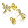 Oro Laminado Stud Earring, Gold Filled Style Dragon-Fly Design, with White Micro Pave, Polished, Golden Finish, 02.344.0065