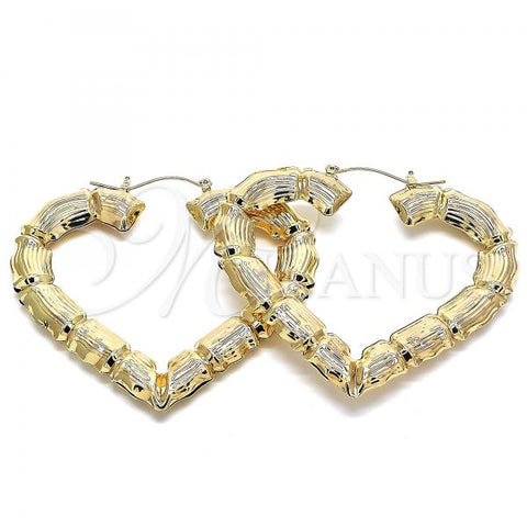 Oro Laminado Extra Large Hoop, Gold Filled Style Heart and Bamboo Design, Polished, Golden Finish, 02.60.0150.75
