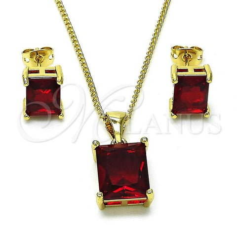 Oro Laminado Earring and Pendant Adult Set, Gold Filled Style with Garnet Cubic Zirconia, Polished, Golden Finish, 10.342.0106.4