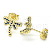 Oro Laminado Stud Earring, Gold Filled Style Dragon-Fly Design, with Sapphire Blue Micro Pave, Polished, Golden Finish, 02.156.0396.2