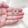 Oro Laminado Stud Earring, Gold Filled Style Wings Design, with White Micro Pave, Polished, Golden Finish, 02.411.0016