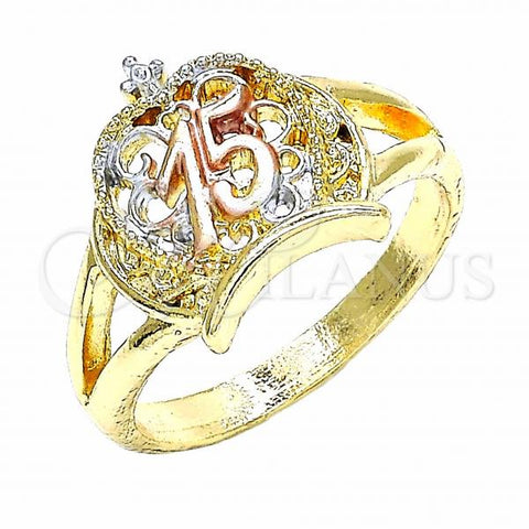 Oro Laminado Elegant Ring, Gold Filled Style Crown Design, Polished, Tricolor, 01.351.0002.09 (Size 9)