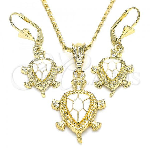 Oro Laminado Earring and Pendant Adult Set, Gold Filled Style Turtle Design, White Enamel Finish, Golden Finish, 10.351.0005