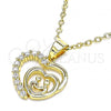 Oro Laminado Fancy Pendant, Gold Filled Style Heart Design, with White Cubic Zirconia, Polished, Golden Finish, 05.102.0027