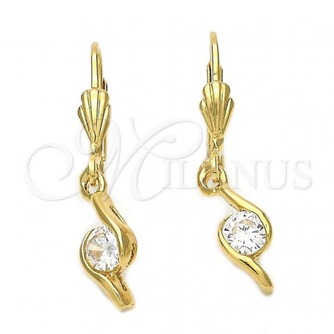 Oro Laminado Dangle Earring, Gold Filled Style with White Cubic Zirconia, Polished, Golden Finish, 5.083.012.2