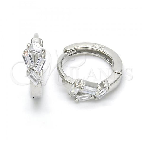 Sterling Silver Huggie Hoop, with White Cubic Zirconia, Polished, Rhodium Finish, 02.175.0137.15