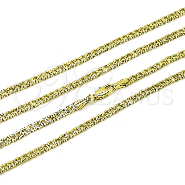 Oro Laminado Basic Necklace, Gold Filled Style Pave Cuban Design, Diamond Cutting Finish, Golden Finish, 04.213.0341.24