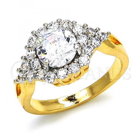 Oro Laminado Multi Stone Ring, Gold Filled Style with White Cubic Zirconia, Polished, Two Tone, 01.346.0007.08 (Size 8)