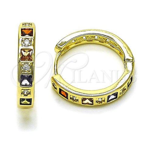 Oro Laminado Huggie Hoop, Gold Filled Style with Multicolor and White Cubic Zirconia, Polished, Golden Finish, 02.213.0618.2.20