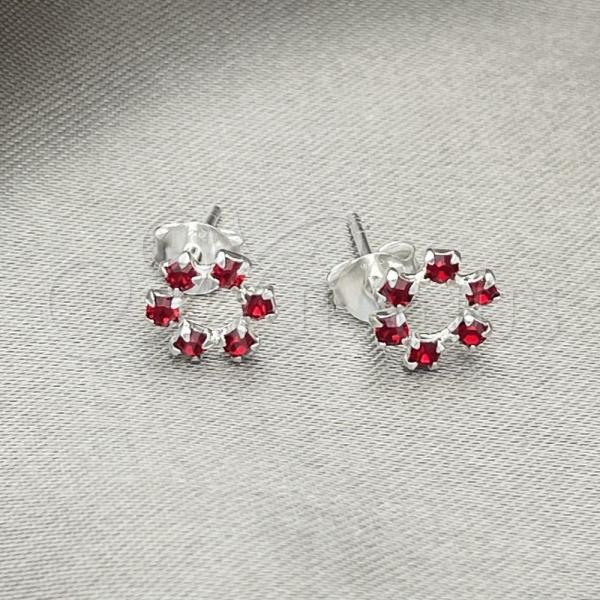 Sterling Silver Stud Earring, Flower Design, with Garnet Crystal, Polished, Silver Finish, 02.406.0016.03