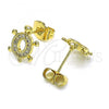 Oro Laminado Stud Earring, Gold Filled Style Turtle Design, with White Micro Pave, Polished, Golden Finish, 02.284.0045.1