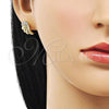 Oro Laminado Stud Earring, Gold Filled Style Wings Design, with White Micro Pave, Polished, Golden Finish, 02.411.0016