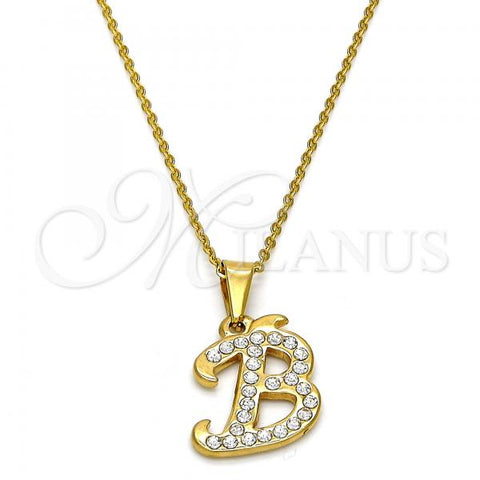 Stainless Steel Pendant Necklace, Initials Design, with White Crystal, Polished, Golden Finish, 04.238.0002.18