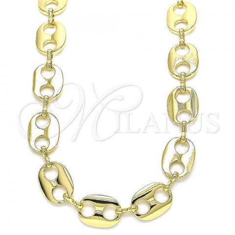 Oro Laminado Basic Necklace, Gold Filled Style Puff Mariner Design, Polished, Golden Finish, 04.326.0003.24