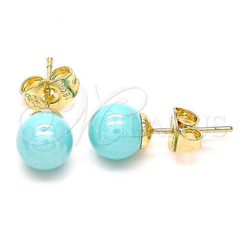Oro Laminado Stud Earring, Gold Filled Style Ball Design, with Turquoise Pearl, Polished, Golden Finish, 02.63.2124.2