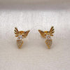Oro Laminado Stud Earring, Gold Filled Style Bird Design, with White Cubic Zirconia and White Micro Pave, Polished, Golden Finish, 02.342.0317