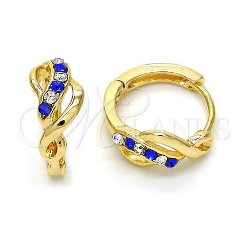 Oro Laminado Huggie Hoop, Gold Filled Style with Sapphire Blue and White Crystal, Polished, Golden Finish, 02.165.0146.3