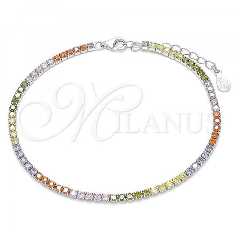 Sterling Silver Tennis Bracelet, with Multicolor Cubic Zirconia, Polished, Rhodium Finish, 03.332.0002.07