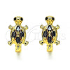 Oro Laminado Huggie Hoop, Gold Filled Style Turtle Design, with Black Cubic Zirconia, Polished, Golden Finish, 02.210.0712.2.12