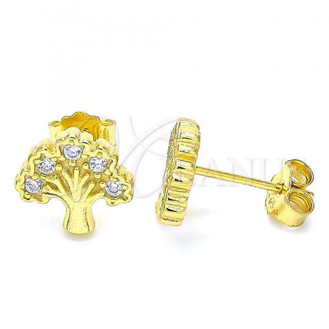 Sterling Silver Stud Earring, Tree Design, with White Cubic Zirconia, Polished, Golden Finish, 02.336.0122.2