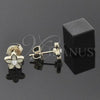 Oro Laminado Stud Earring, Gold Filled Style Flower Design, with White Crystal, Yellow Enamel Finish, Golden Finish, 02.64.0319 *PROMO*