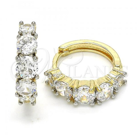 Oro Laminado Huggie Hoop, Gold Filled Style with White Cubic Zirconia, Polished, Two Tone, 02.210.0030.9.15