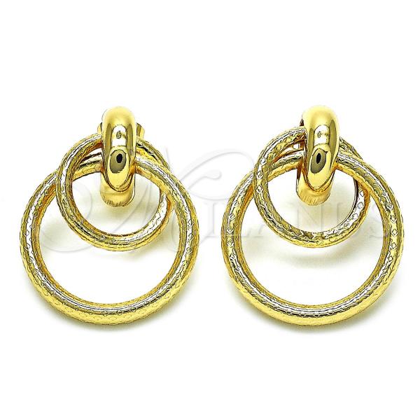 Oro Laminado Stud Earring, Gold Filled Style Hollow Design, Diamond Cutting Finish, Golden Finish, 02.196.0121
