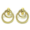 Oro Laminado Stud Earring, Gold Filled Style Chunky Design, Diamond Cutting Finish, Golden Finish, 02.196.0121