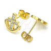 Oro Laminado Stud Earring, Gold Filled Style Anchor Design, with White Micro Pave, Polished, Golden Finish, 02.156.0386