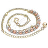 Oro Laminado Charm Anklet , Gold Filled Style Ball Design, Matte Finish, Tricolor, 03.331.0067.10