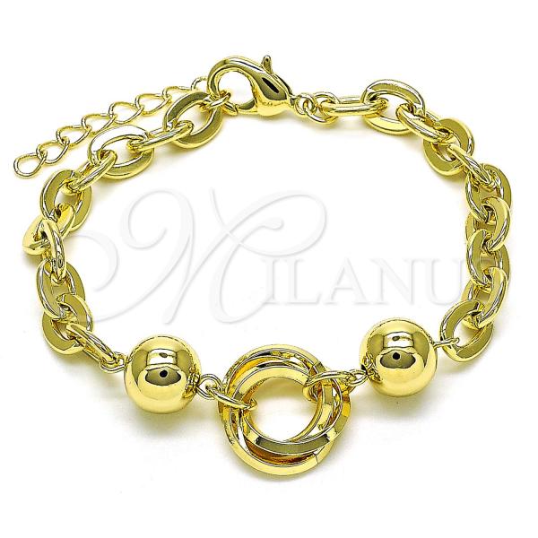Oro Laminado Fancy Bracelet, Gold Filled Style Ball and Love Knot Design, Polished, Golden Finish, 03.213.0268.07