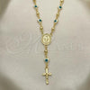 Oro Laminado Medium Rosary, Gold Filled Style Virgen Maria and Crucifix Design, White Enamel Finish, Golden Finish, 09.213.0015.1.18