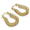 Oro Laminado Small Hoop, Gold Filled Style Leaf Design, Polished, Tricolor, 02.102.0030.20