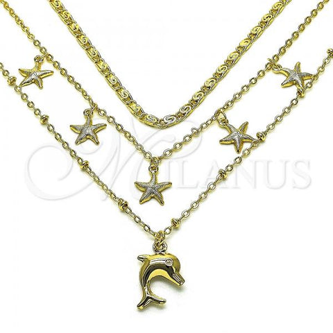 Oro Laminado Fancy Necklace, Gold Filled Style Dolphin and Star Design, Polished, Golden Finish, 04.213.0266.16