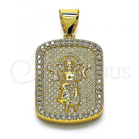 Oro Laminado Religious Pendant, Gold Filled Style Divino Niño Design, with White Micro Pave, Polished, Golden Finish, 05.342.0117