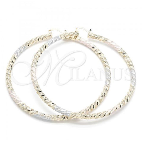 Oro Laminado Extra Large Hoop, Gold Filled Style Hollow Design, Diamond Cutting Finish, Tricolor, 02.170.0135.1.80