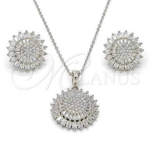 Sterling Silver Earring and Pendant Adult Set, with White Cubic Zirconia, Polished, Rhodium Finish, 10.286.0002