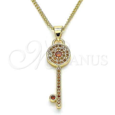 Oro Laminado Pendant Necklace, Gold Filled Style key Design, with Garnet Micro Pave, Polished, Golden Finish, 04.344.0007.1.20