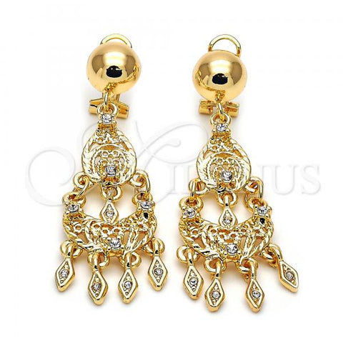 Oro Laminado Chandelier Earring, Gold Filled Style with White Cubic Zirconia, Diamond Cutting Finish, Golden Finish, 5.097.012.1