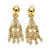 Oro Laminado Chandelier Earring, Gold Filled Style with White Cubic Zirconia, Diamond Cutting Finish, Golden Finish, 5.097.012.1
