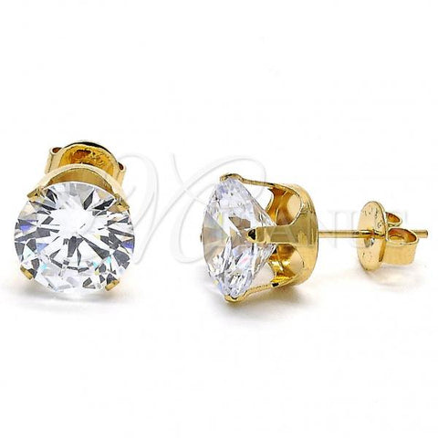 Oro Laminado Stud Earring, Gold Filled Style with White Cubic Zirconia, Polished, Golden Finish, 5.128.021