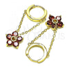 Oro Laminado Huggie Hoop, Gold Filled Style Flower Design, with Garnet Cubic Zirconia, Polished, Golden Finish, 02.210.0715.1.12